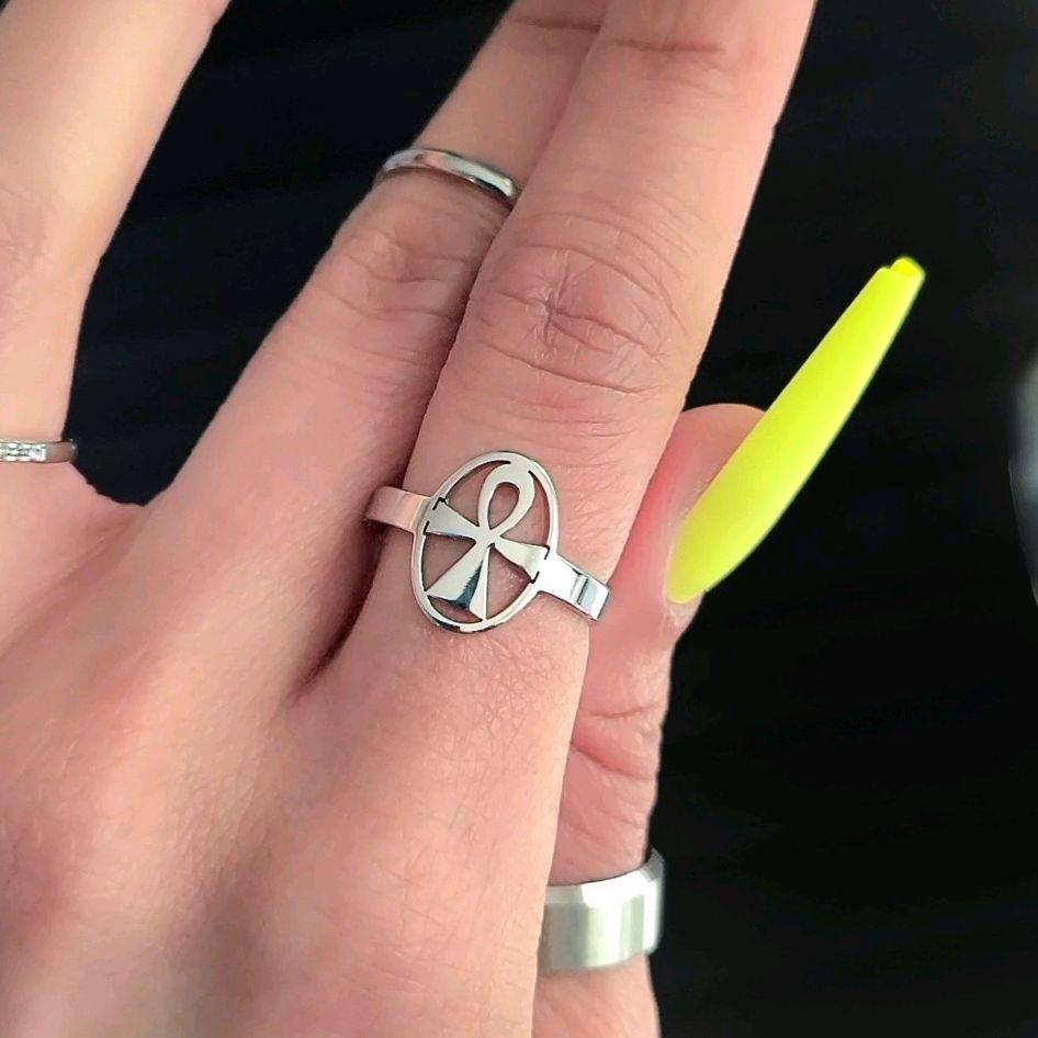 Silver Ankh Ring - Stainless Steel (Adjustable Size)