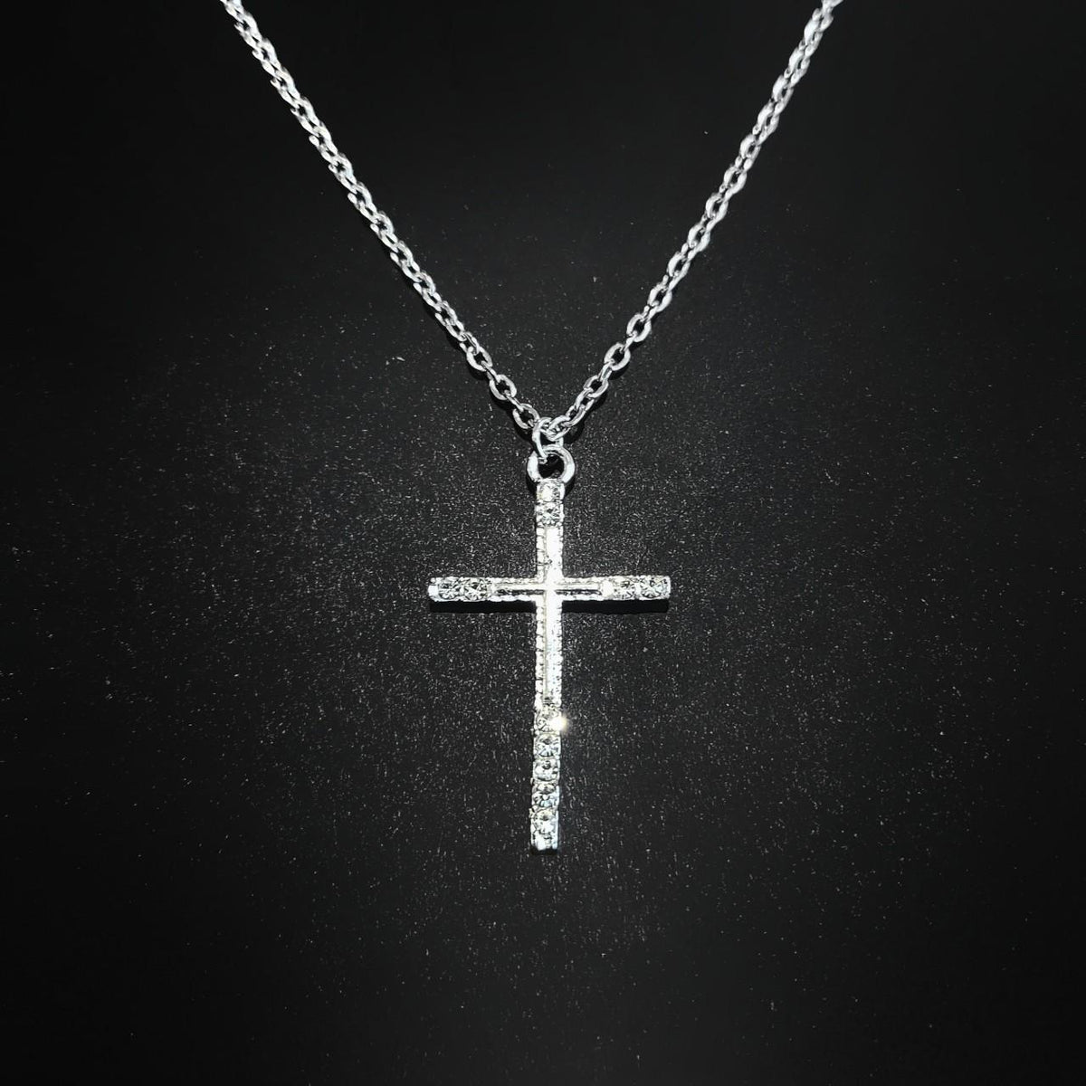 16" Silver Crystal Cross Pendant Necklace