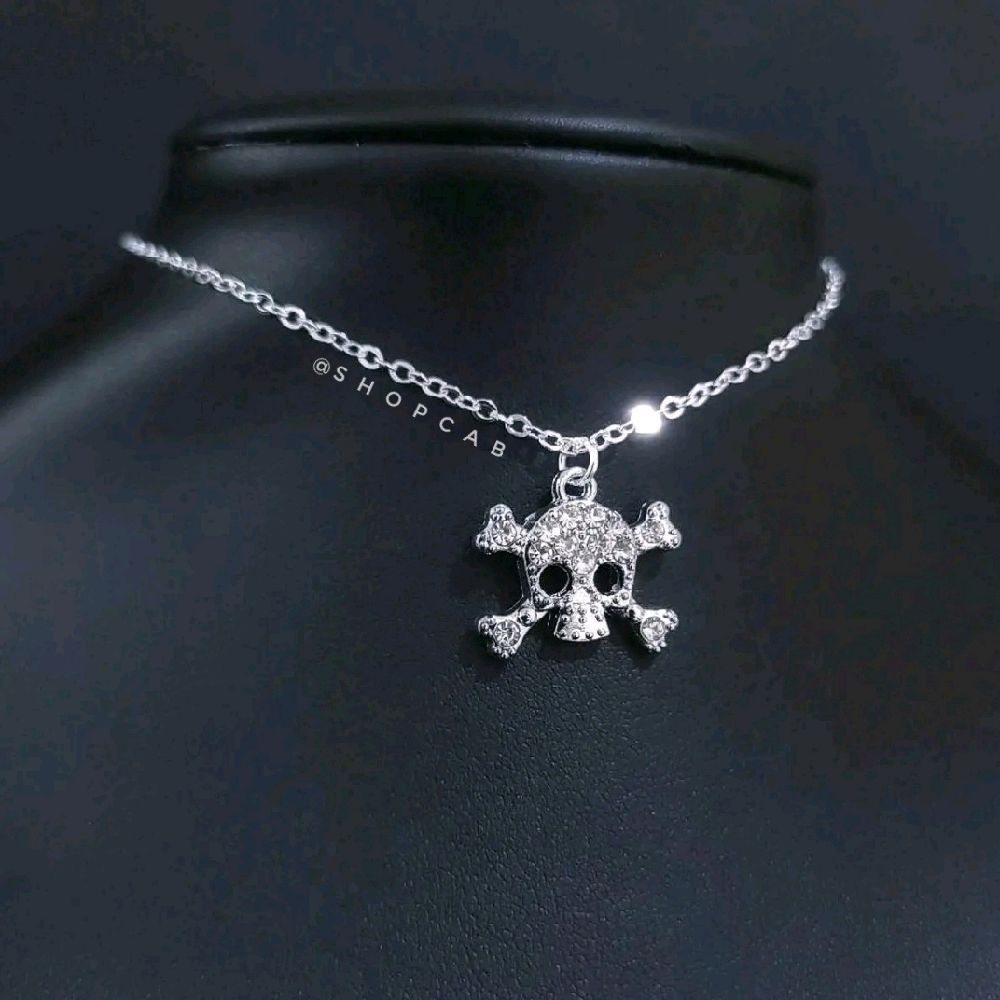 Silver Crystal Skull & Bone Choker