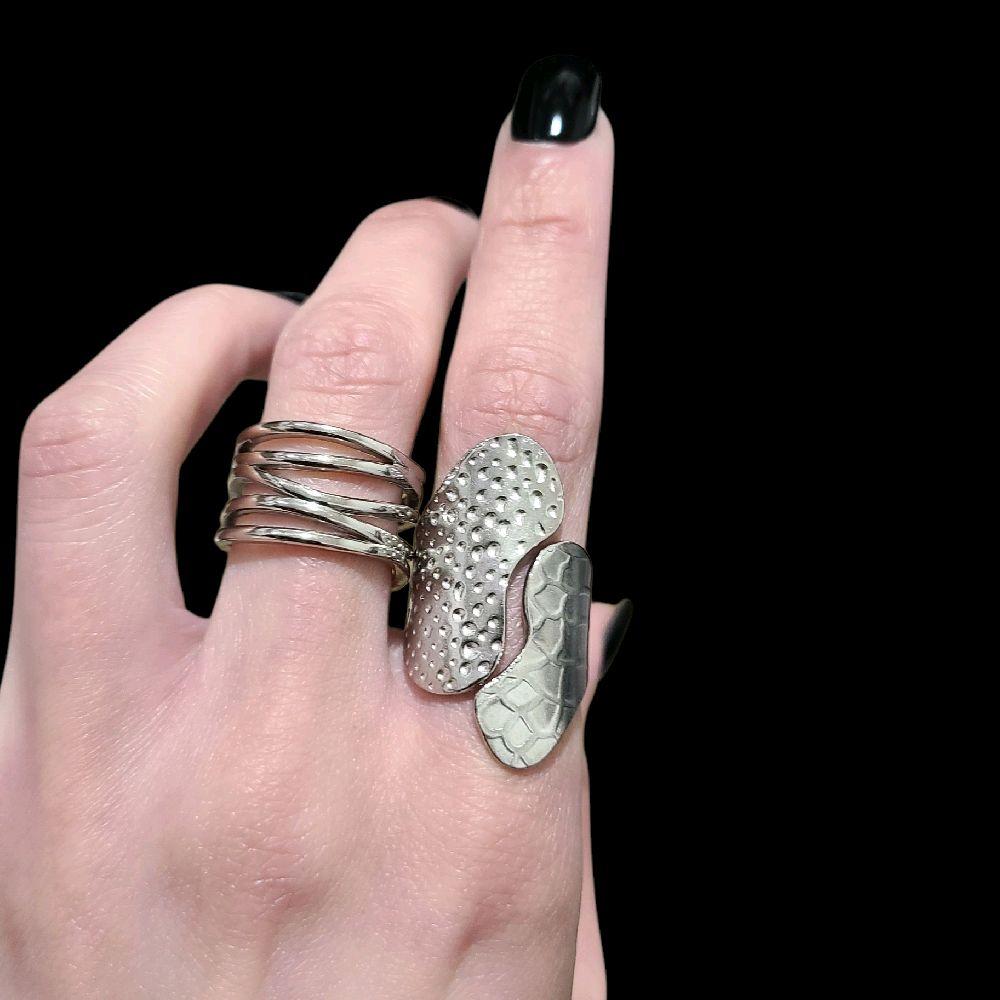 Hammered Long Wrap Ring - Stainless Steel