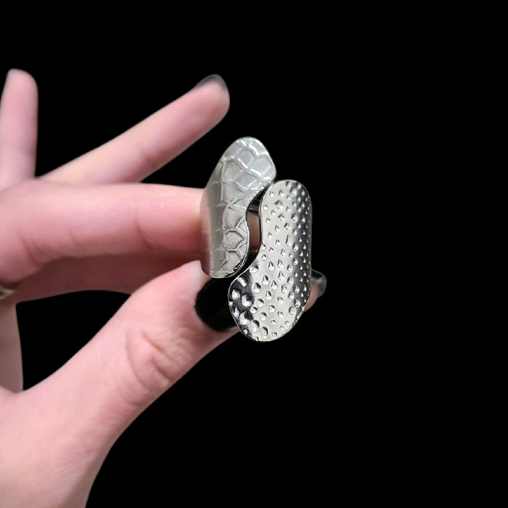 Hammered Long Wrap Ring - Stainless Steel