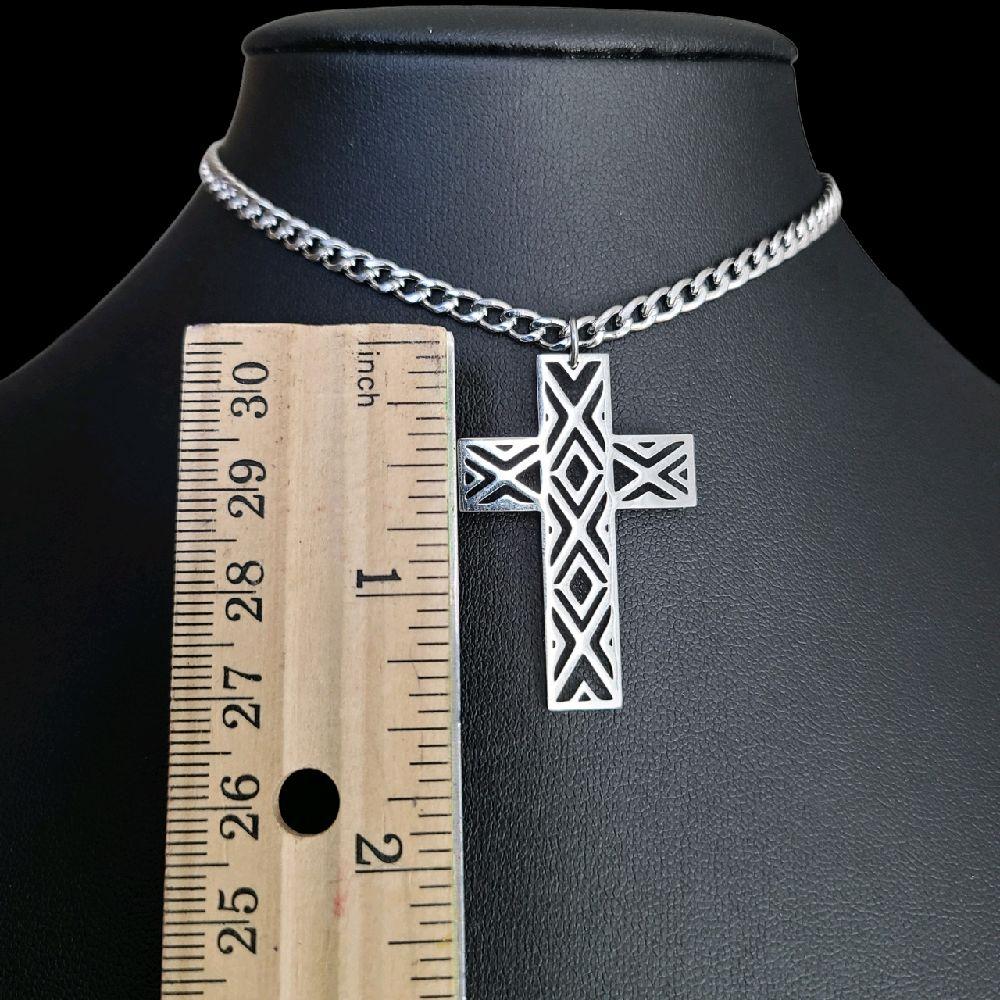 Silver Gothic Cross Choker Necklace - Stainless Steel Geometric Design