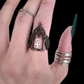 Black Silver Cross Charm Cathedral Ring