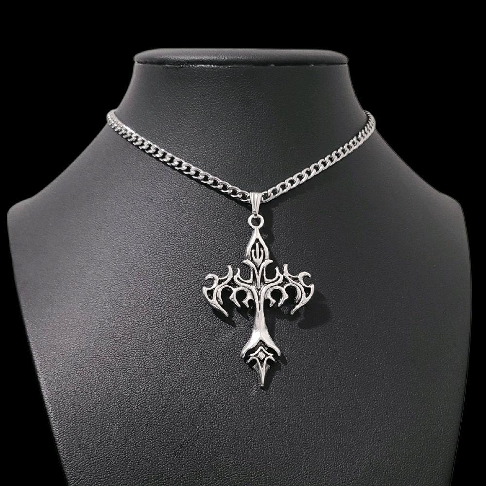 Gothic Cross Pendant Choker Necklace | Silver Plated | Stainless Steel Chain