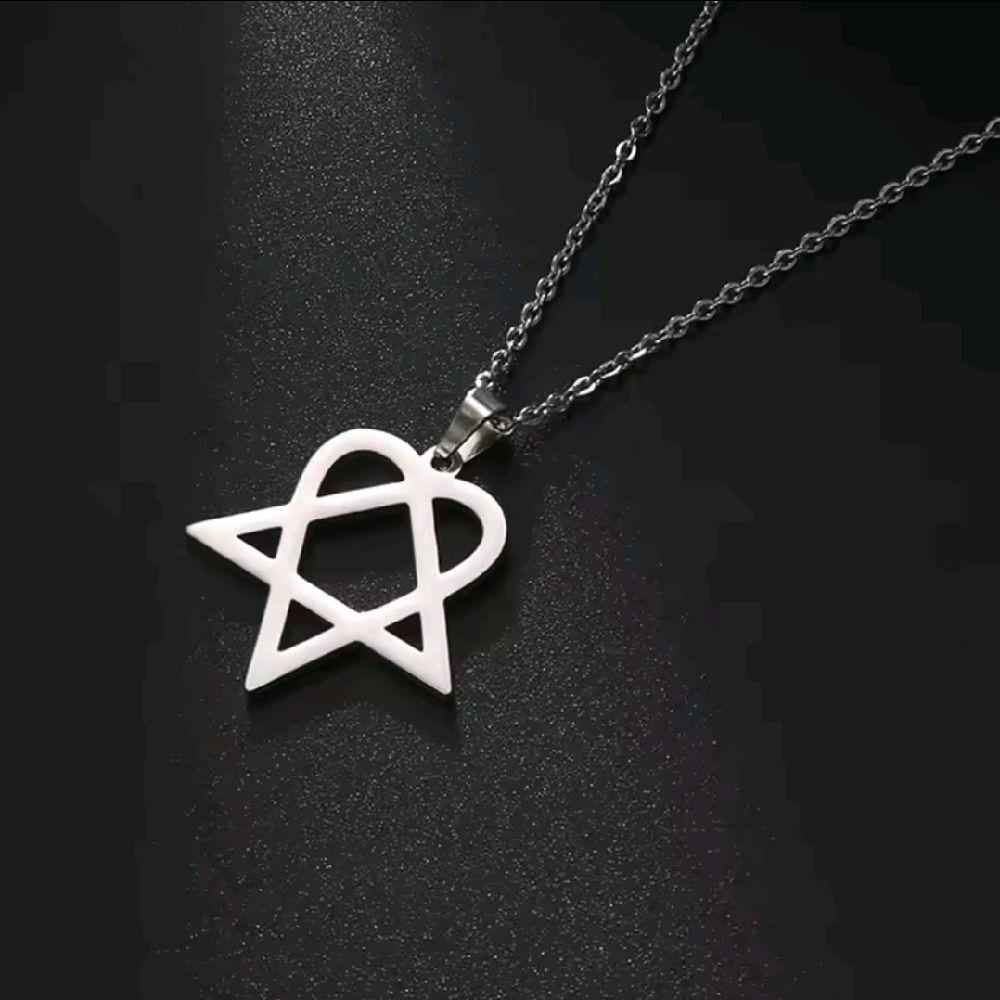 16" Stainless Steel Heartagram Pendant Necklace