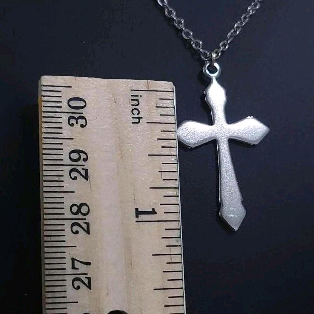 16" Stainless Steel Cross Pendant Necklace - Silver