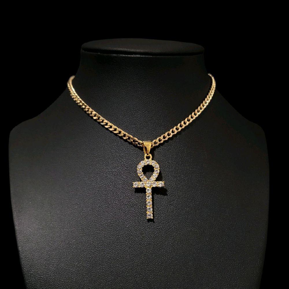 Gold Crystal Ankh Pendant Choker Necklace