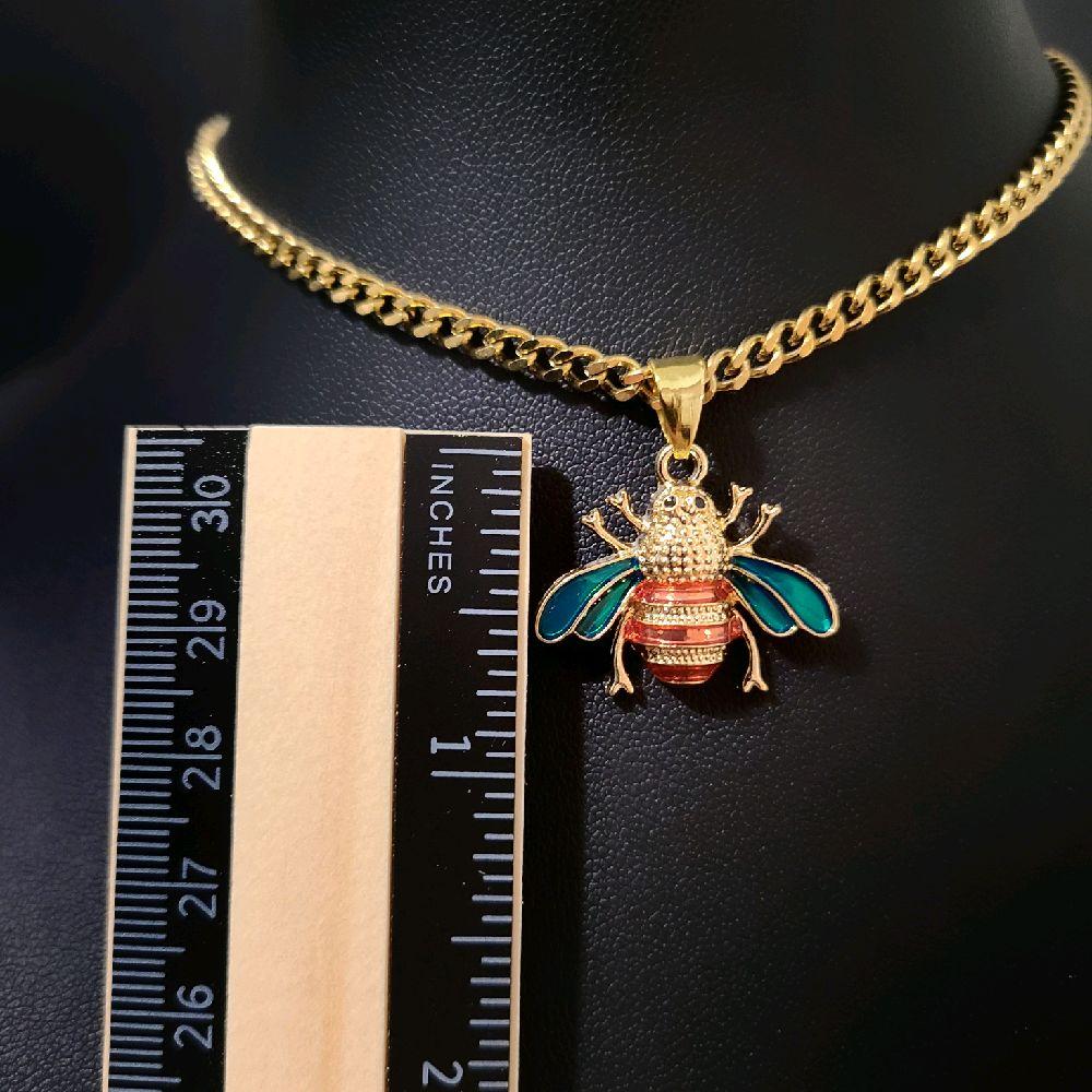 Gold Enamel Bee Pendant Choker Necklace