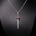 18" Silver Red Crystal Sword Necklace