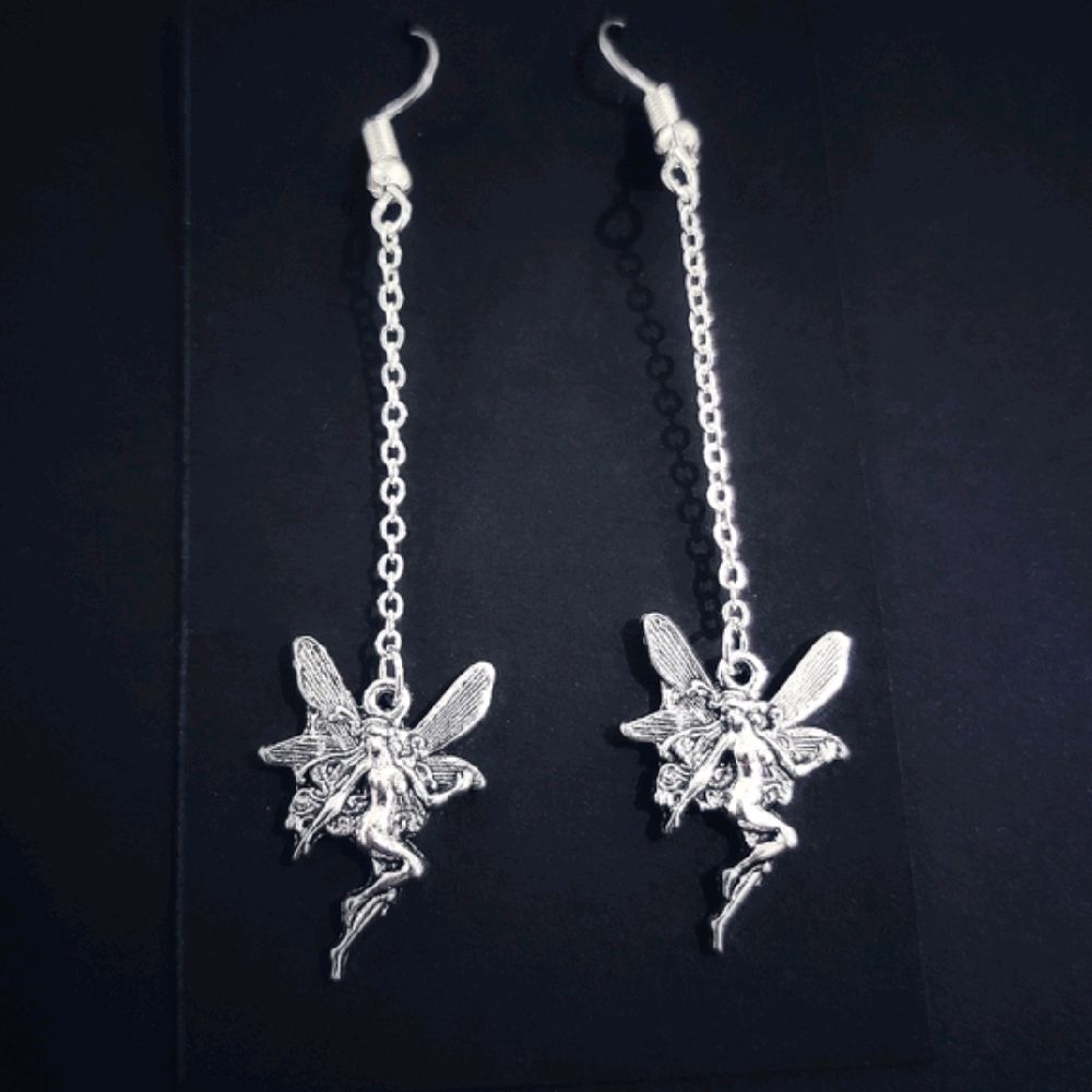 Silver Fairy Chain Dangle Drop Earrings - New