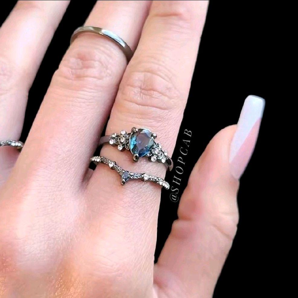 Blue Gothic Gunmetal Ring Stack Set