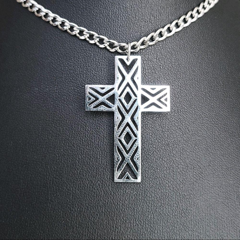 Silver Gothic Cross Choker Necklace - Stainless Steel Geometric Design