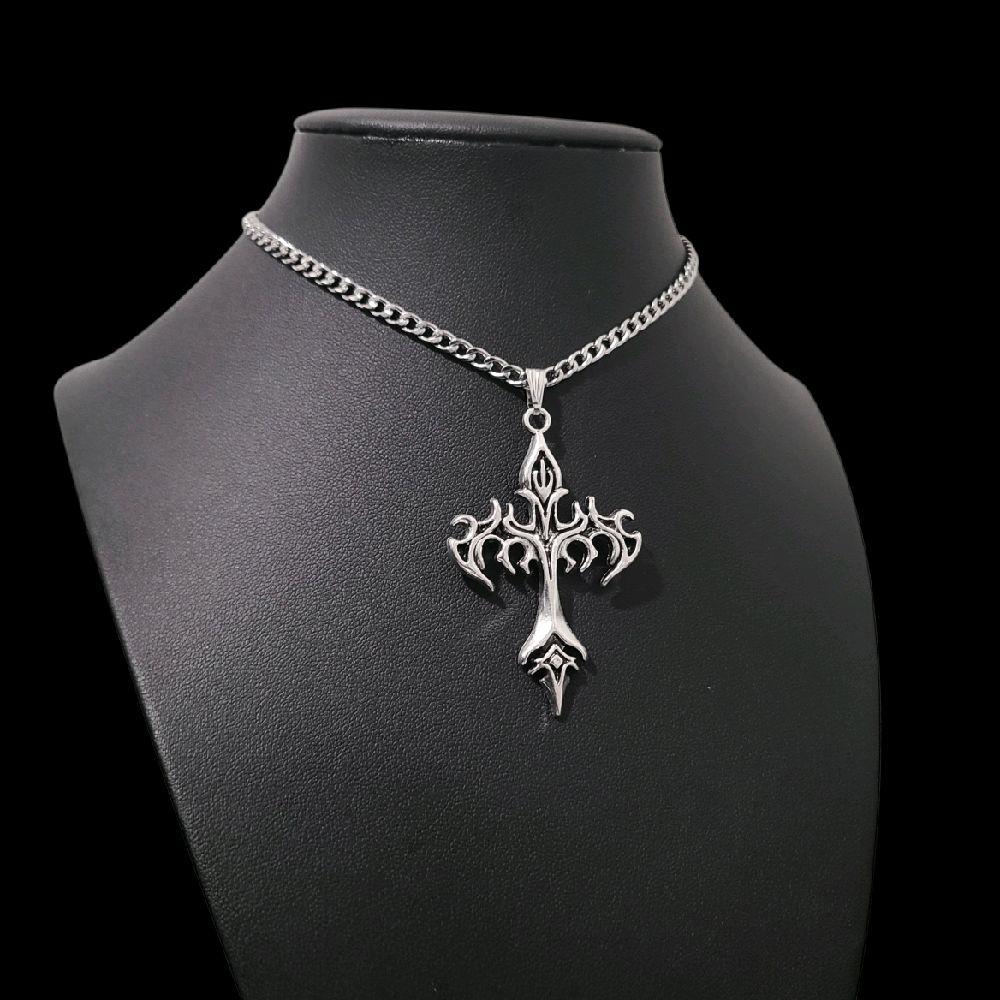 Gothic Cross Pendant Choker Necklace | Silver Plated | Stainless Steel Chain