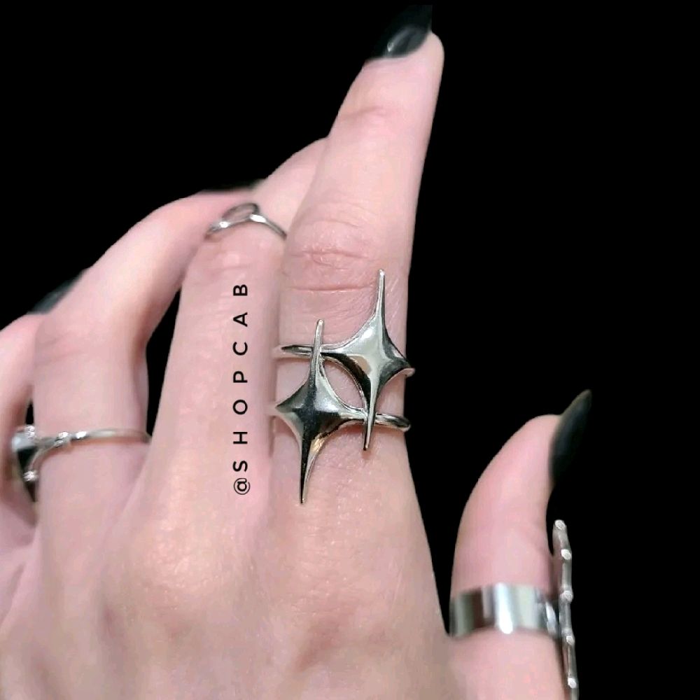 Silver Starburst Ring - Stainless Steel, Adjustable Size