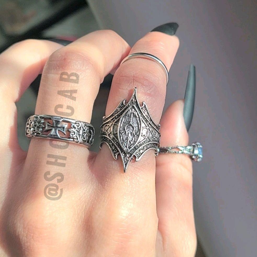Silver Gothic Statement Ring - Adjustable Size