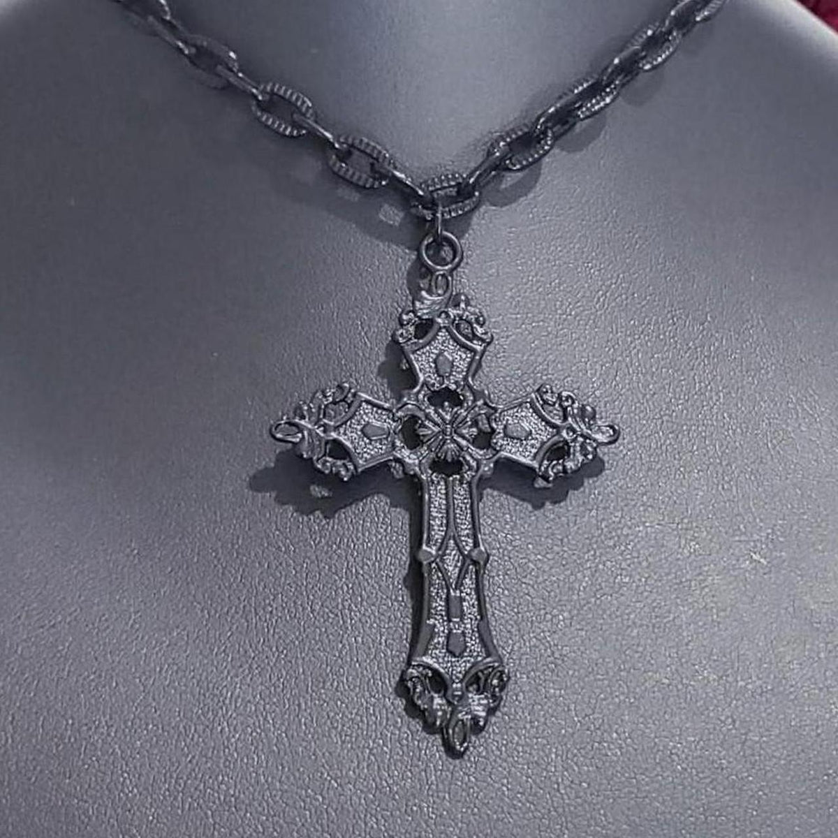 Gothic Black Cross Choker Necklace - 021 (cc)
