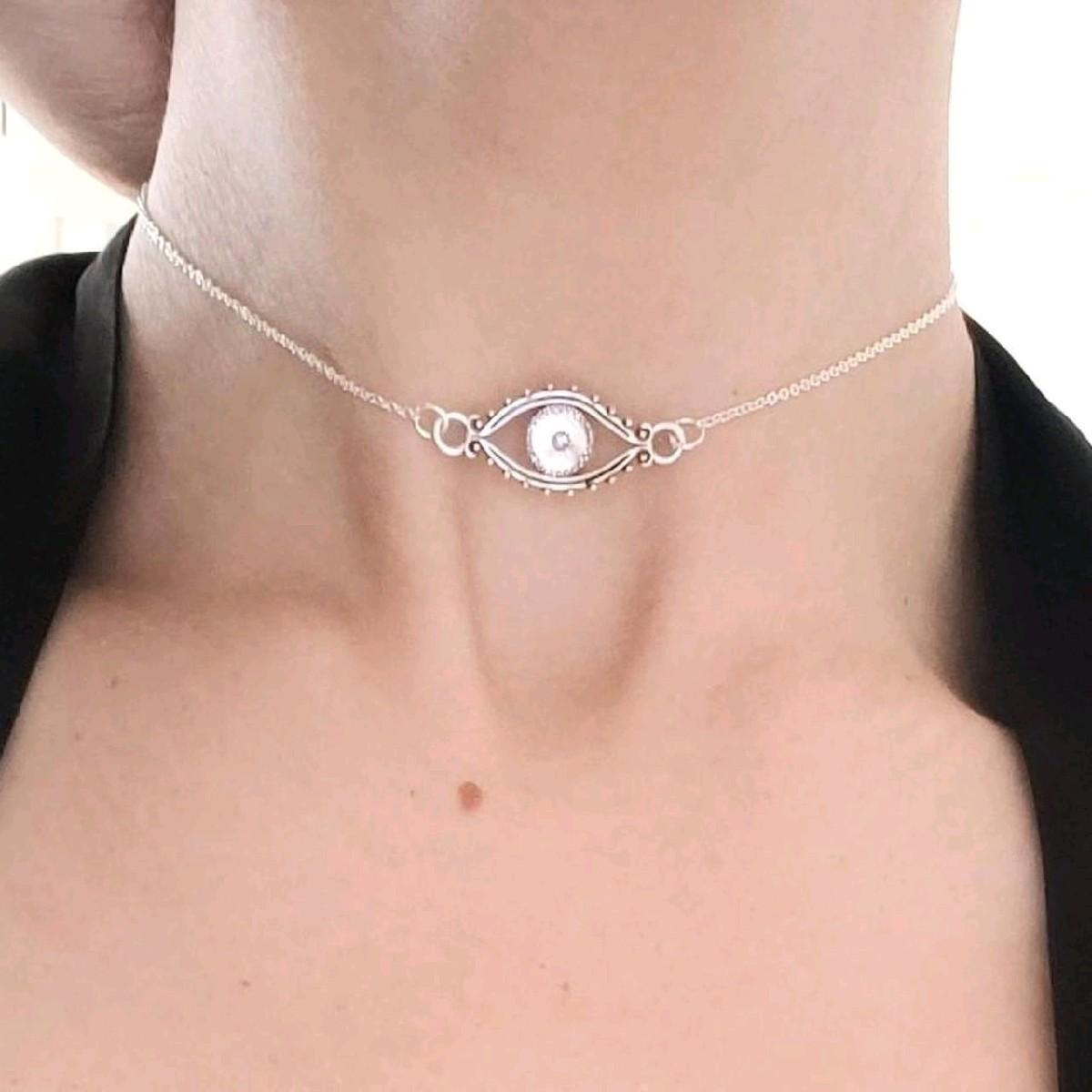 Silver Evil Eye Choker Necklace