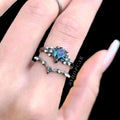 Blue Gothic Gunmetal Ring Stack Set