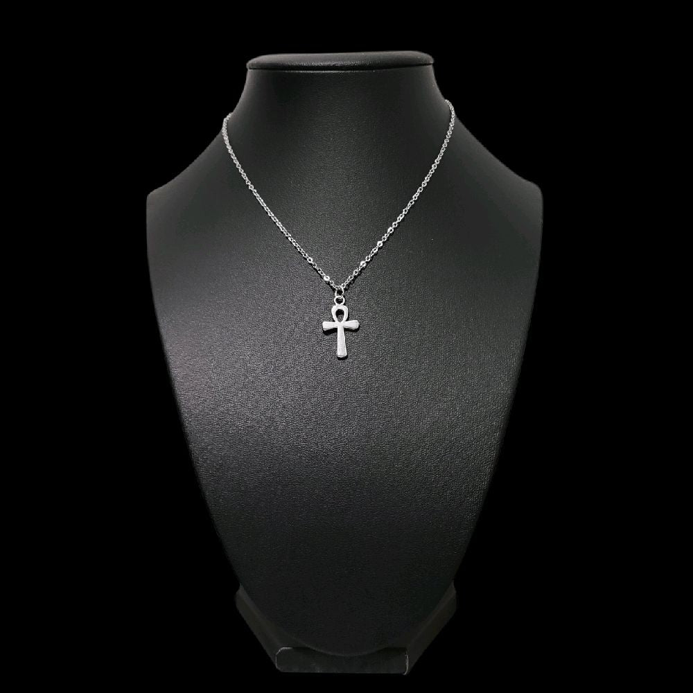 Small Silver Ankh Pendant Necklace - Dainty