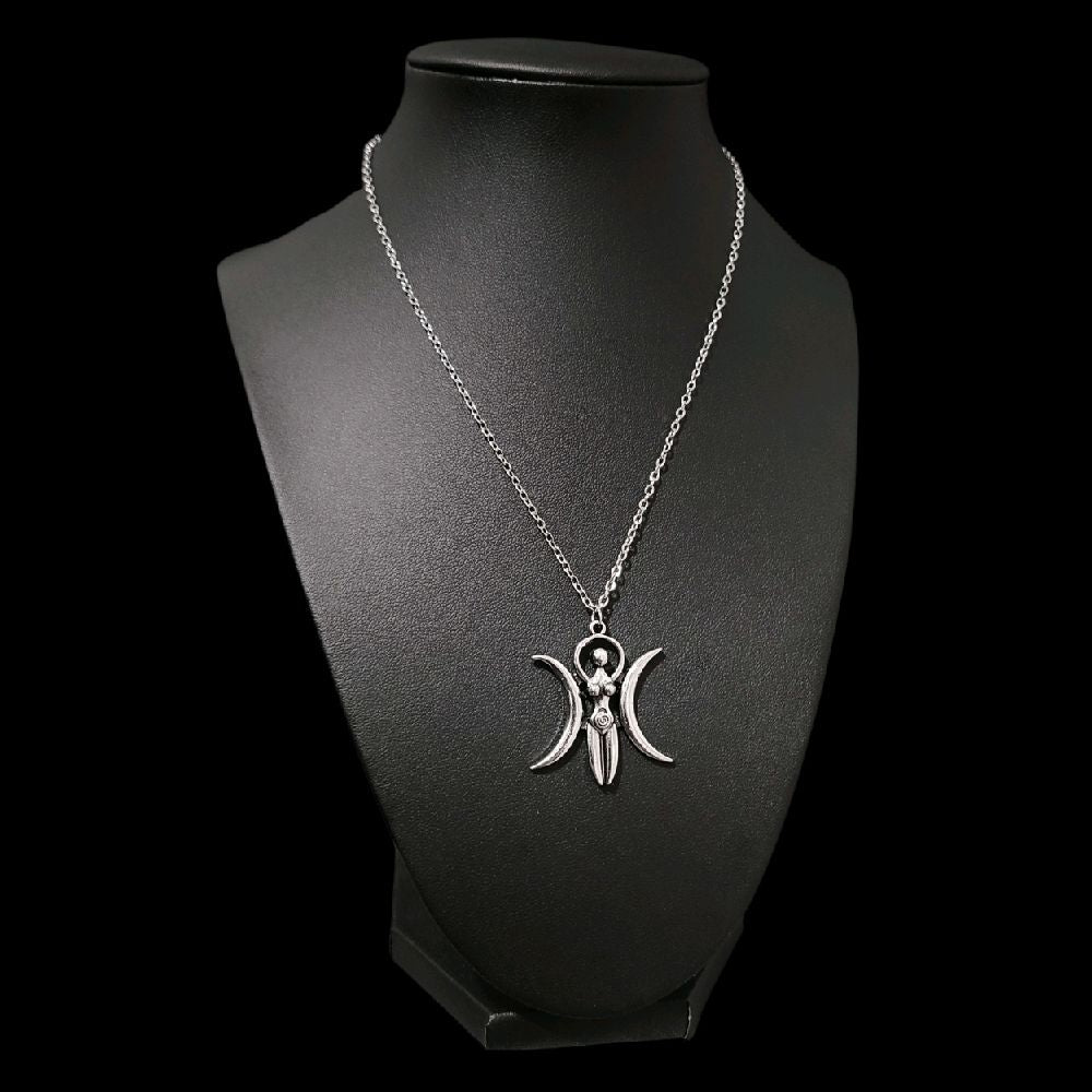 18" Silver Triple Moon Goddess Pendant Necklace