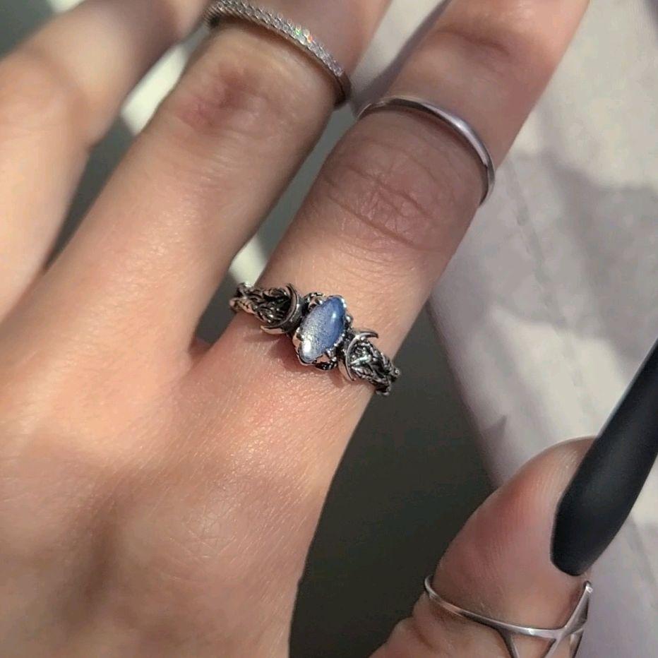 Silver Crystal Triple Moon Branch Ring - Women