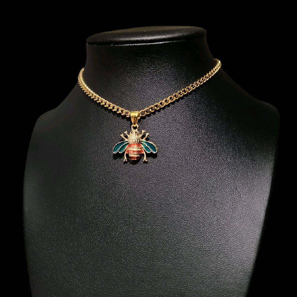 Gold Enamel Bee Pendant Choker Necklace