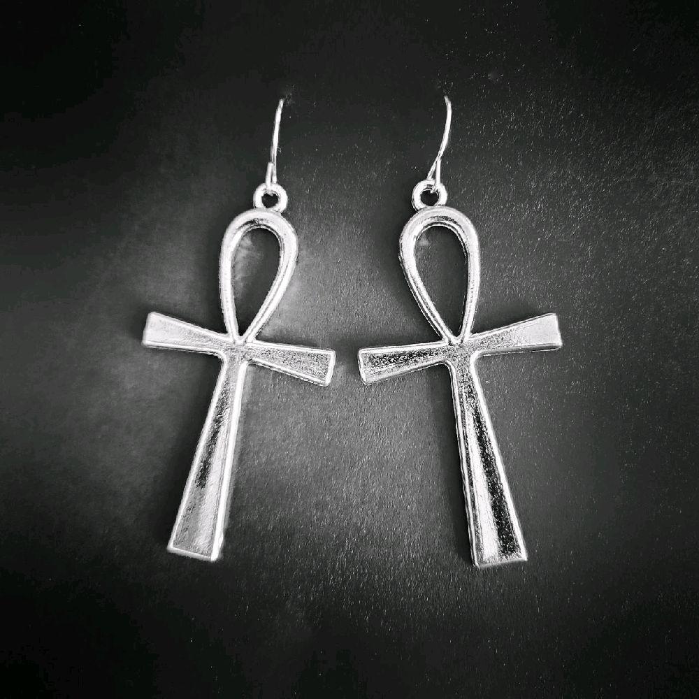Ankh Drop Earrings - Silver