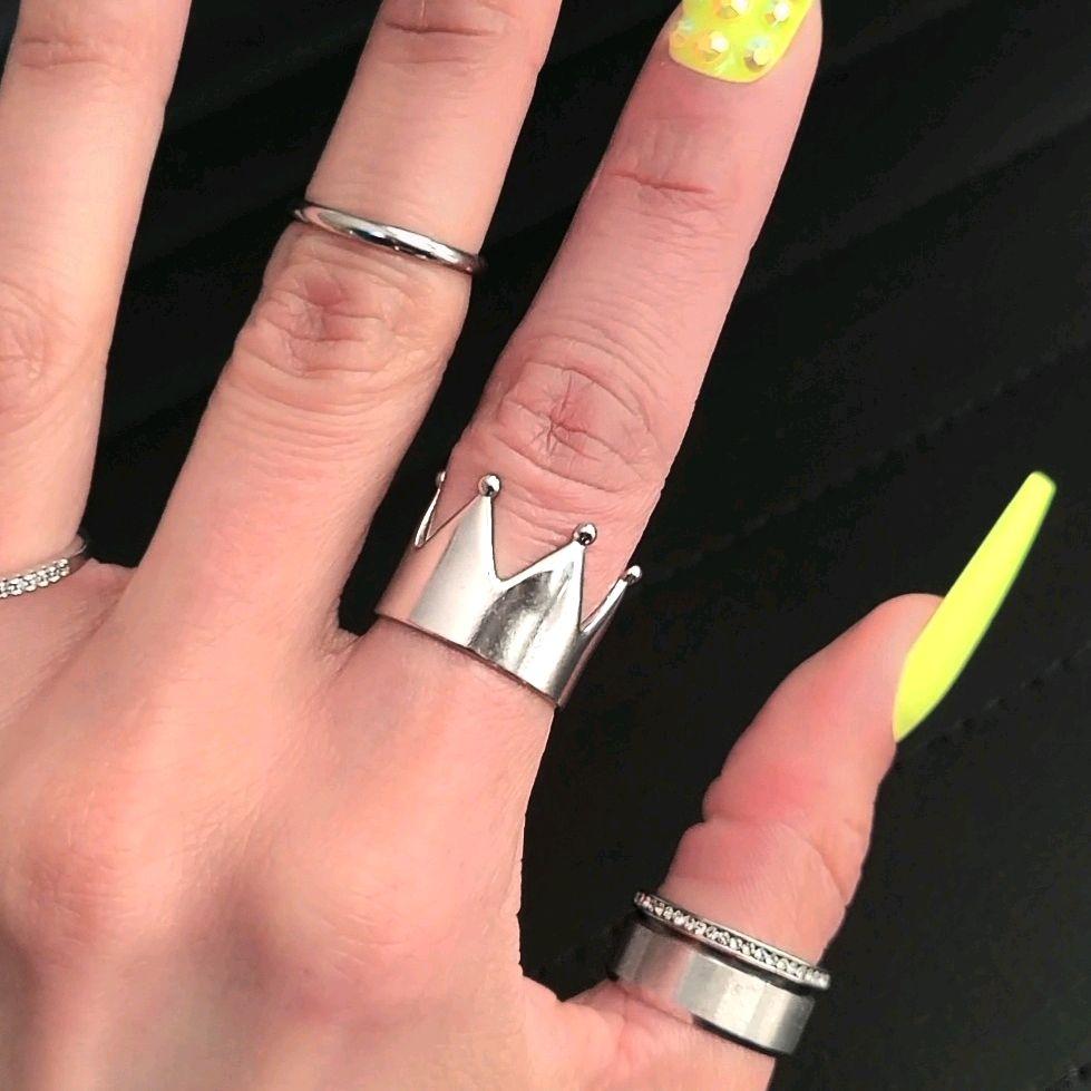 Silver Crown Ring - Stainless Steel (Adjustable)