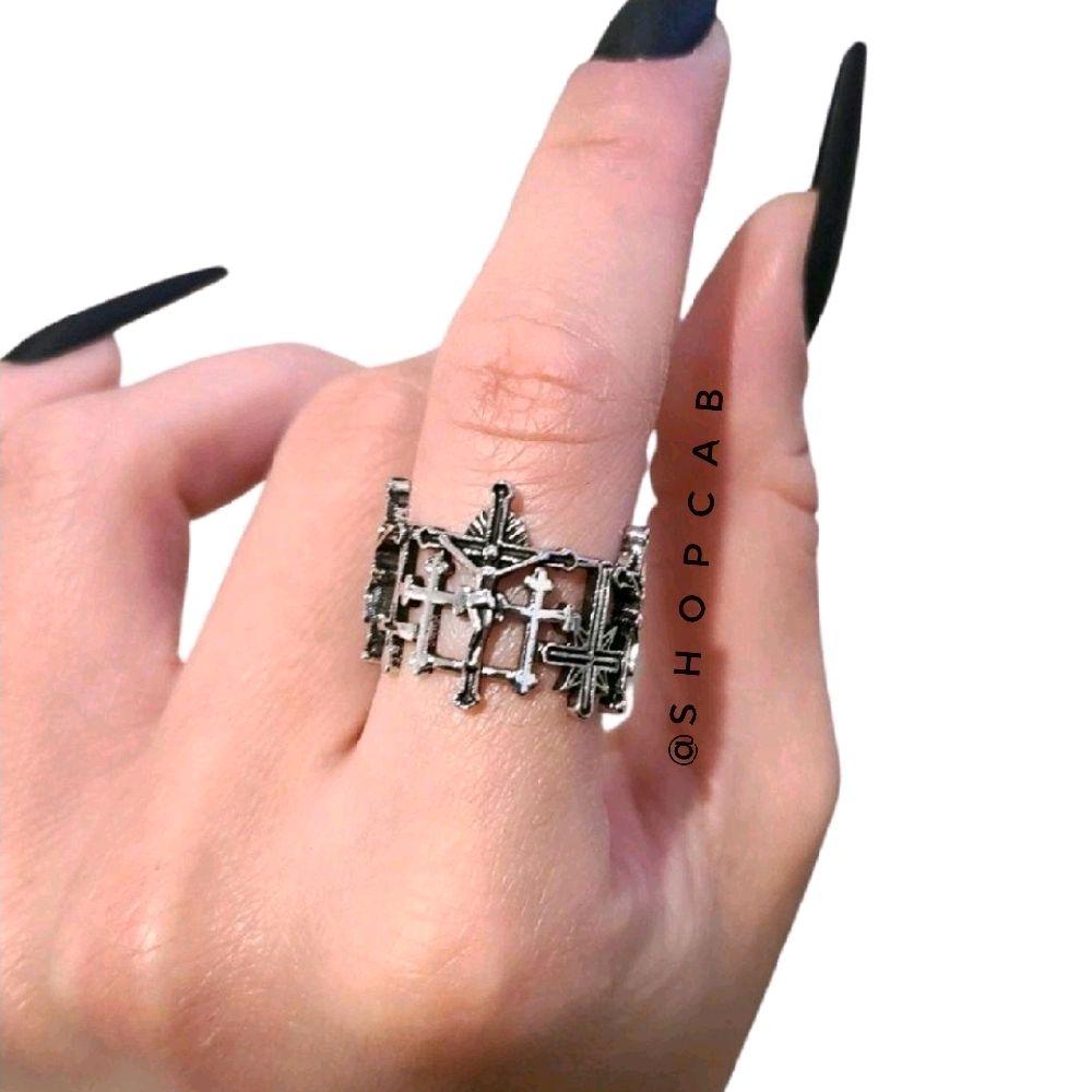 Silver Cross Crucifix Ring - Adjustable Size