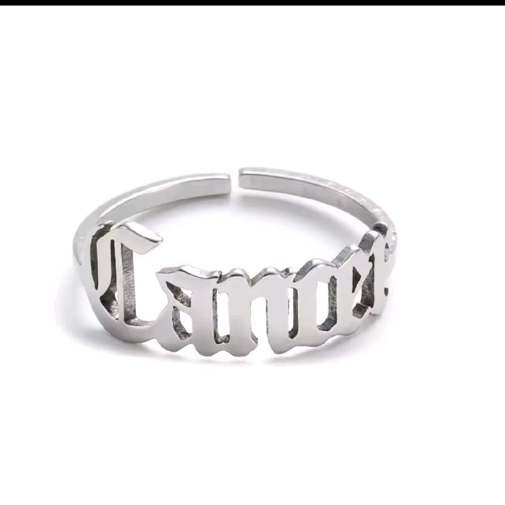 Silver Zodiac Sign Script Rings - Stainless Steel