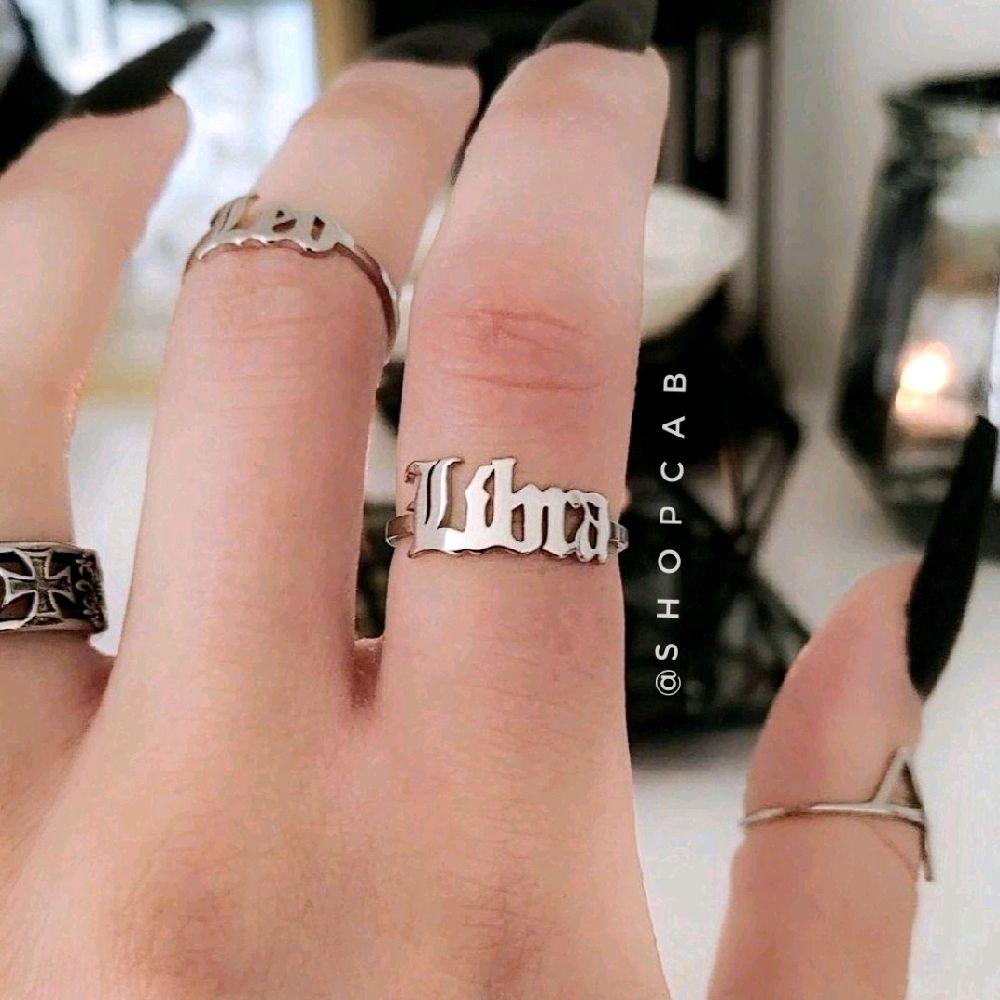 Silver Zodiac Sign Script Rings - Stainless Steel