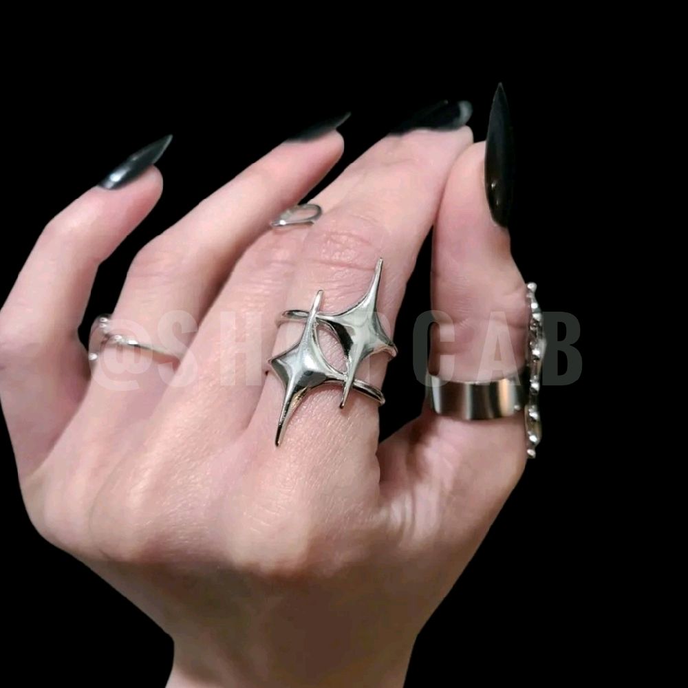 Silver Starburst Ring - Stainless Steel, Adjustable Size
