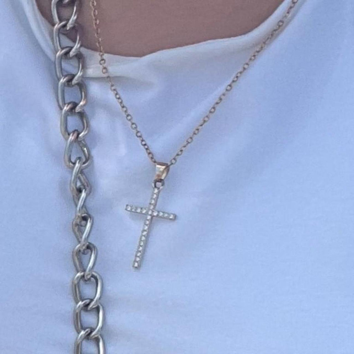 16" Gold Crystal Cross Pendant Necklace