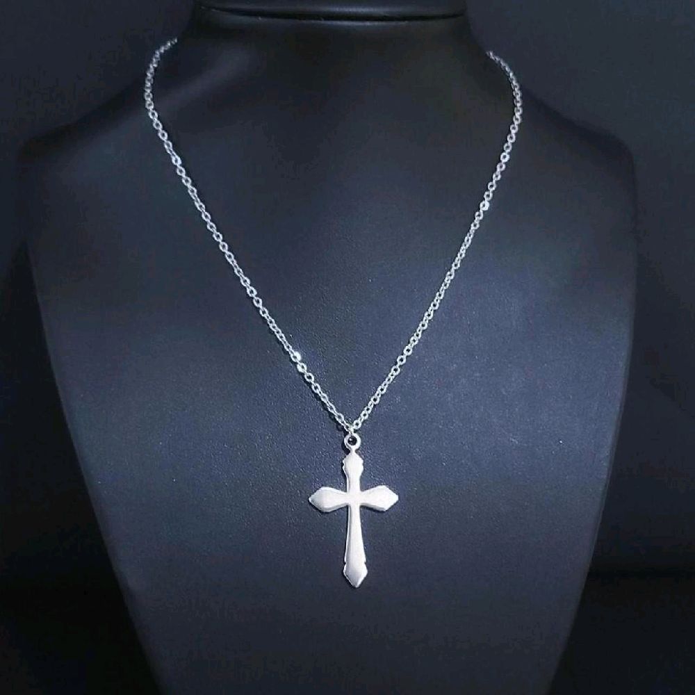 16" Stainless Steel Cross Pendant Necklace - Silver
