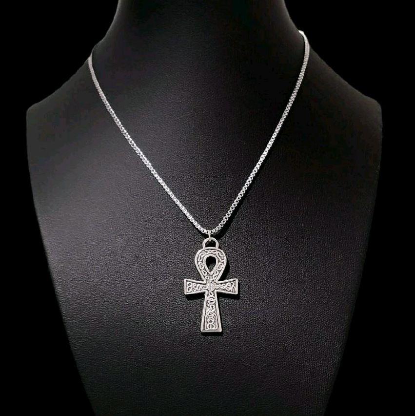 16-Inch Silver Ankh Pendant Necklace