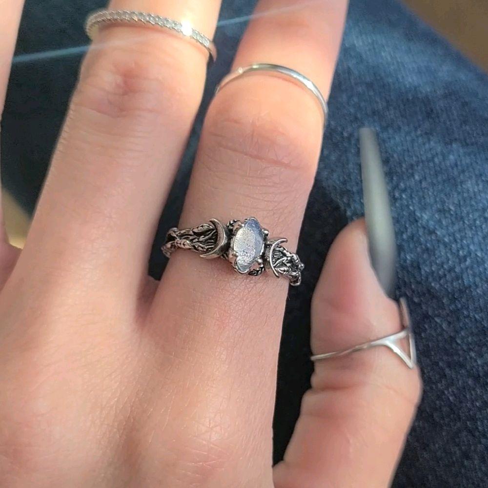 Silver Crystal Triple Moon Branch Ring - Women