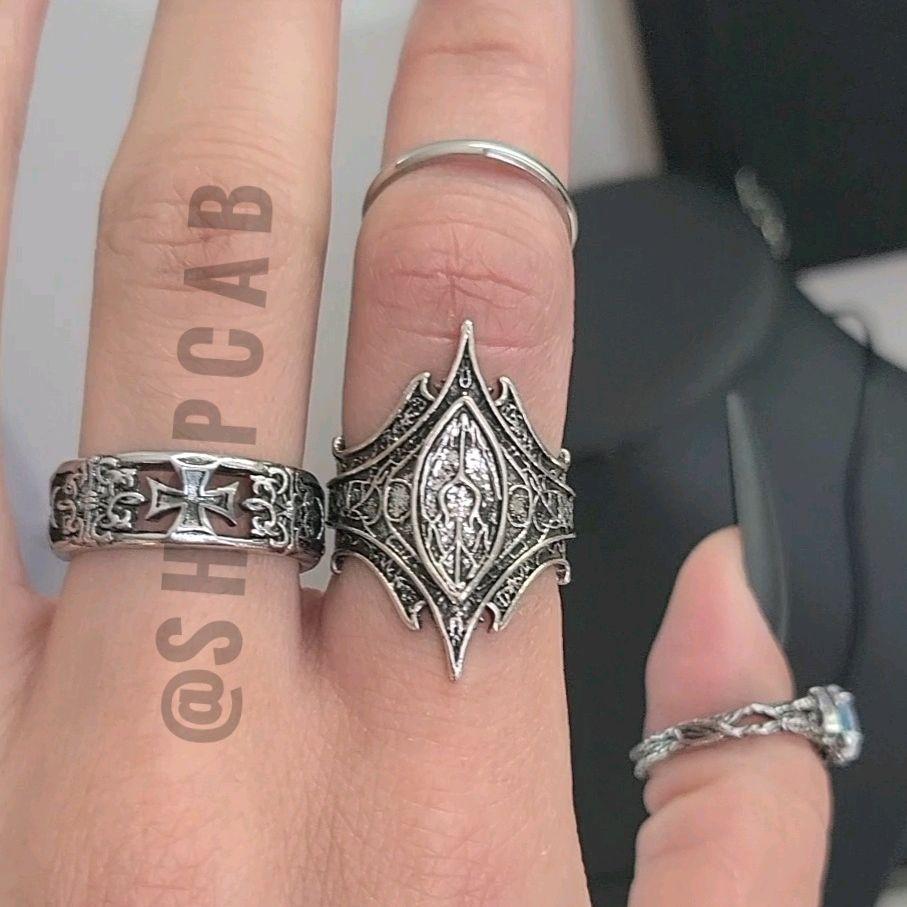 Silver Gothic Statement Ring - Adjustable Size