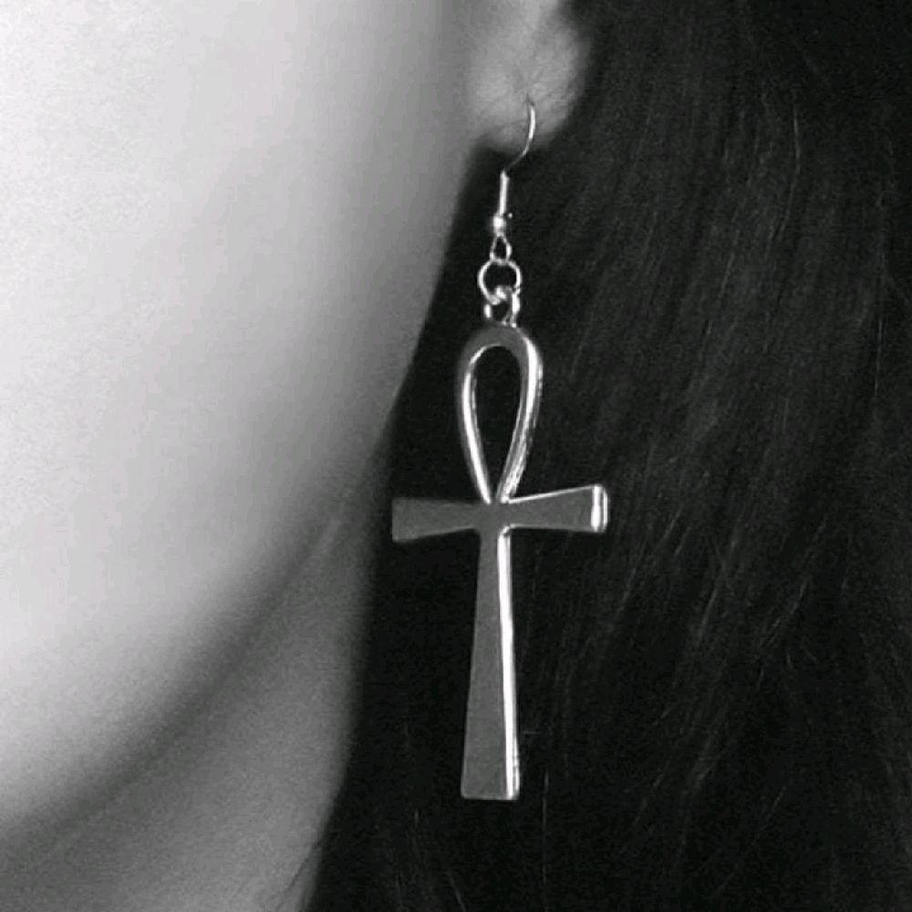Ankh Drop Earrings - Silver