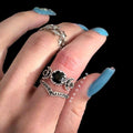 Celestial Black Silver Crystal Moon Ring Set