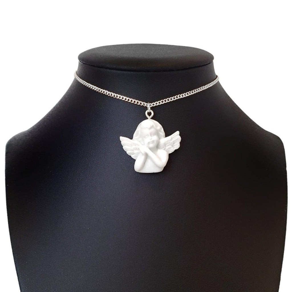 Cherub Angel Sculpture Necklace - Gold or Silver