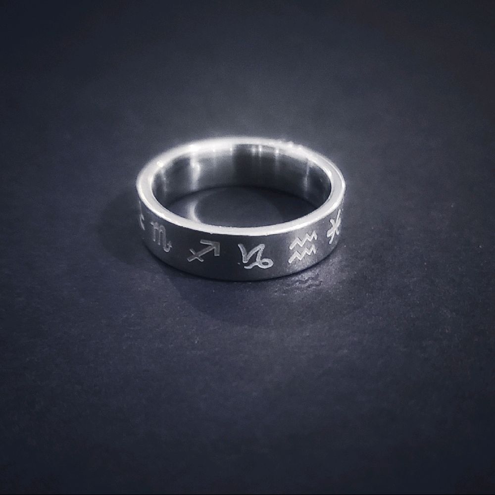 Stainless Steel Zodiac Symbol Ring - Silver