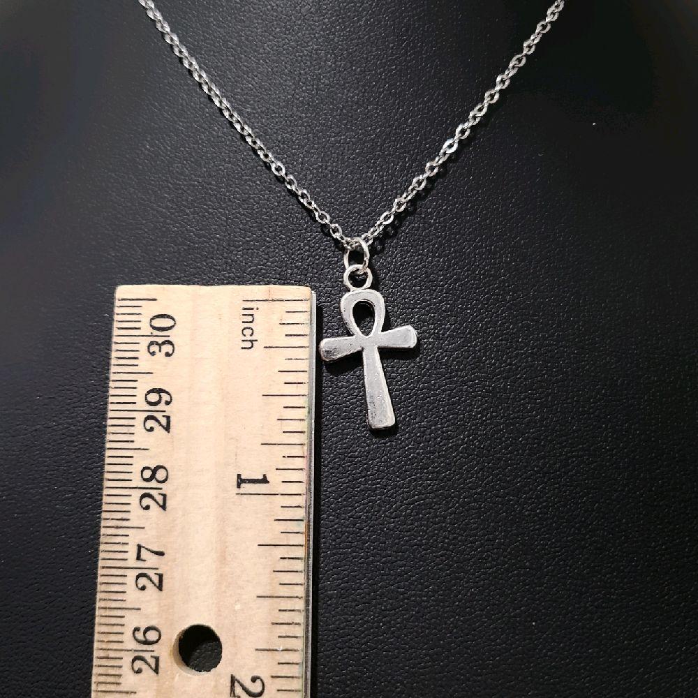 Small Silver Ankh Pendant Necklace - Dainty