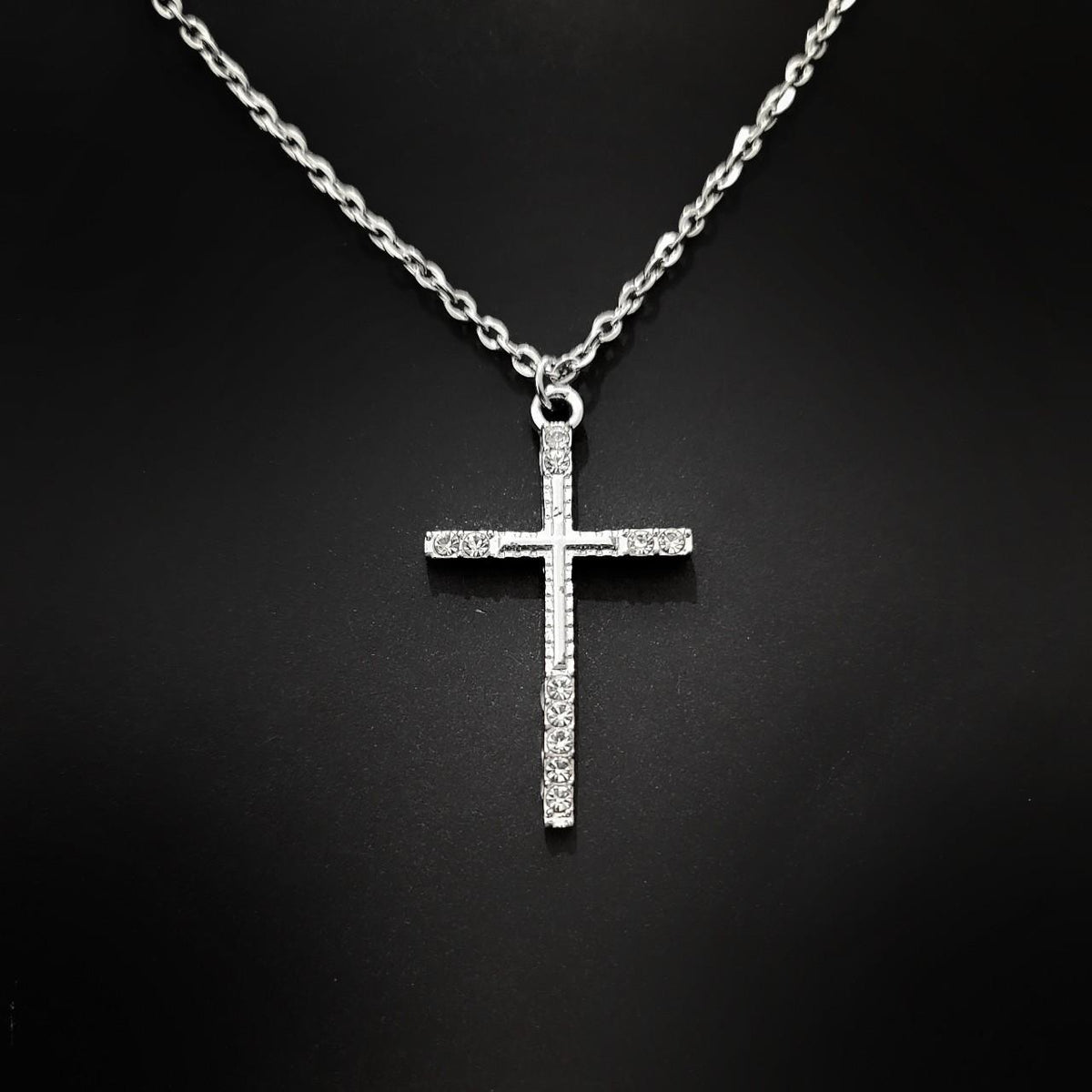 16" Silver Crystal Cross Pendant Necklace