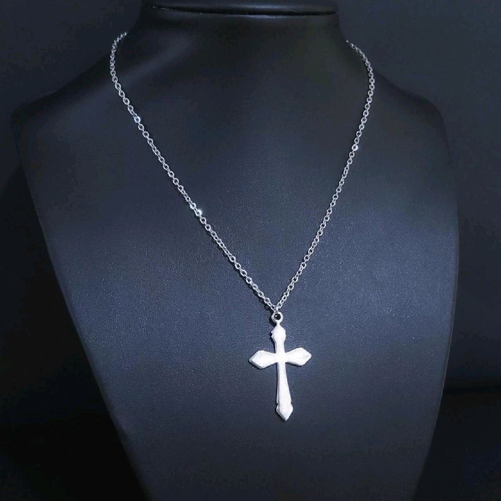 16" Stainless Steel Cross Pendant Necklace - Silver