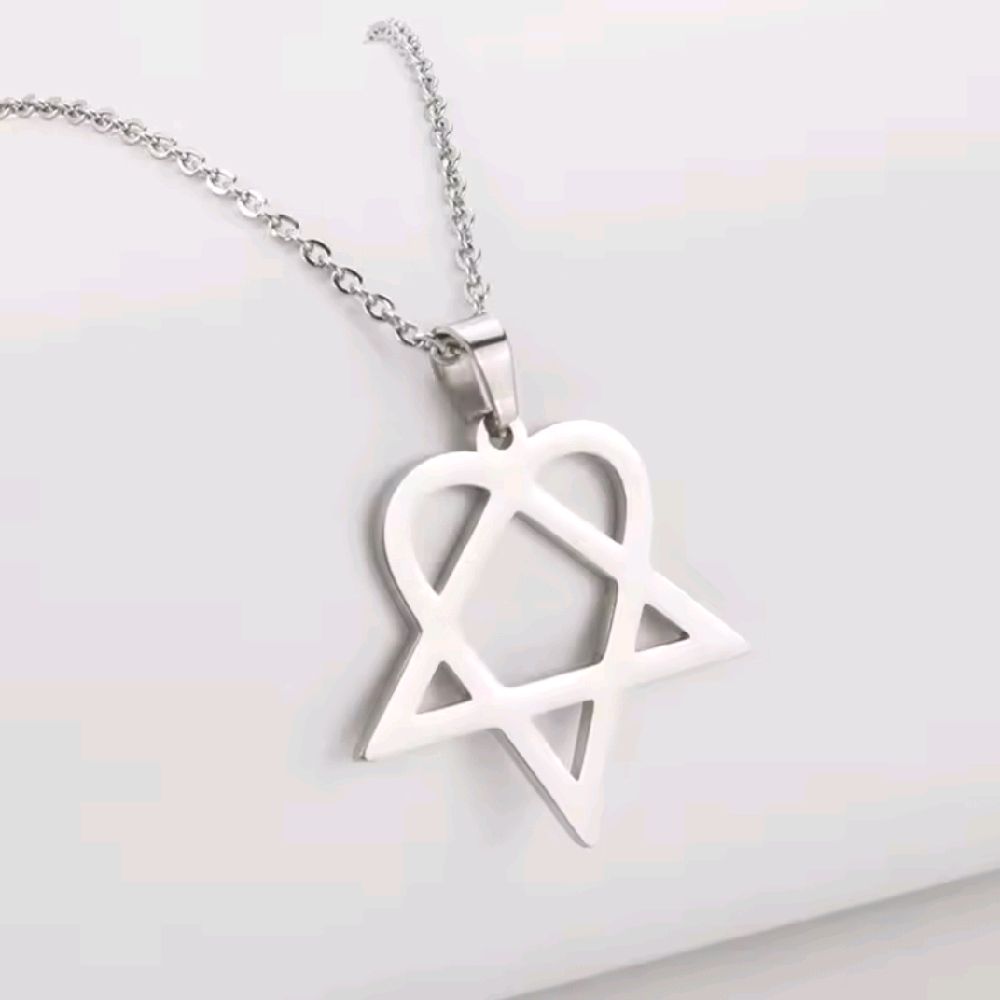 16" Stainless Steel Heartagram Pendant Necklace