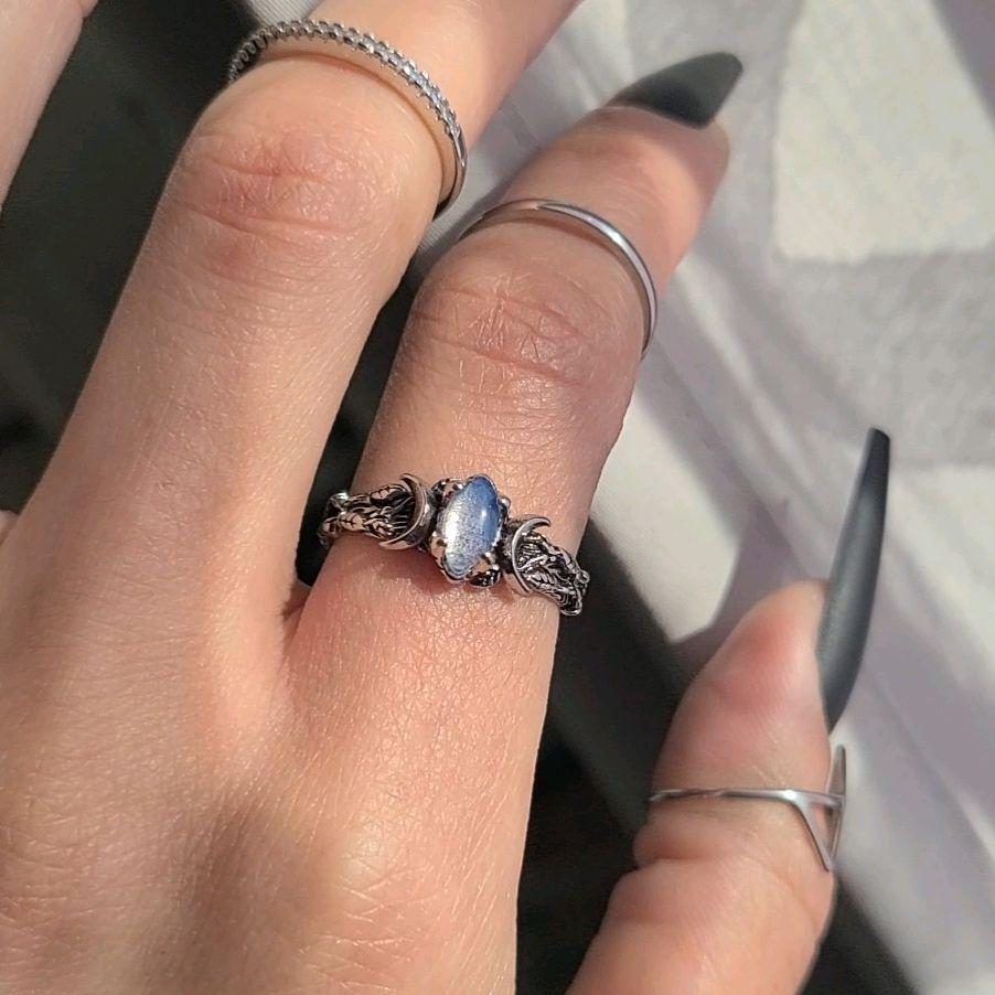 Silver Crystal Triple Moon Branch Ring - Women