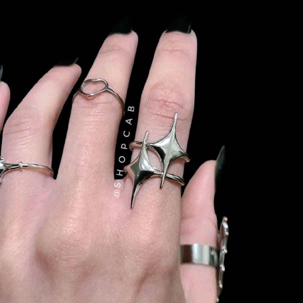 Silver Starburst Ring - Stainless Steel, Adjustable Size