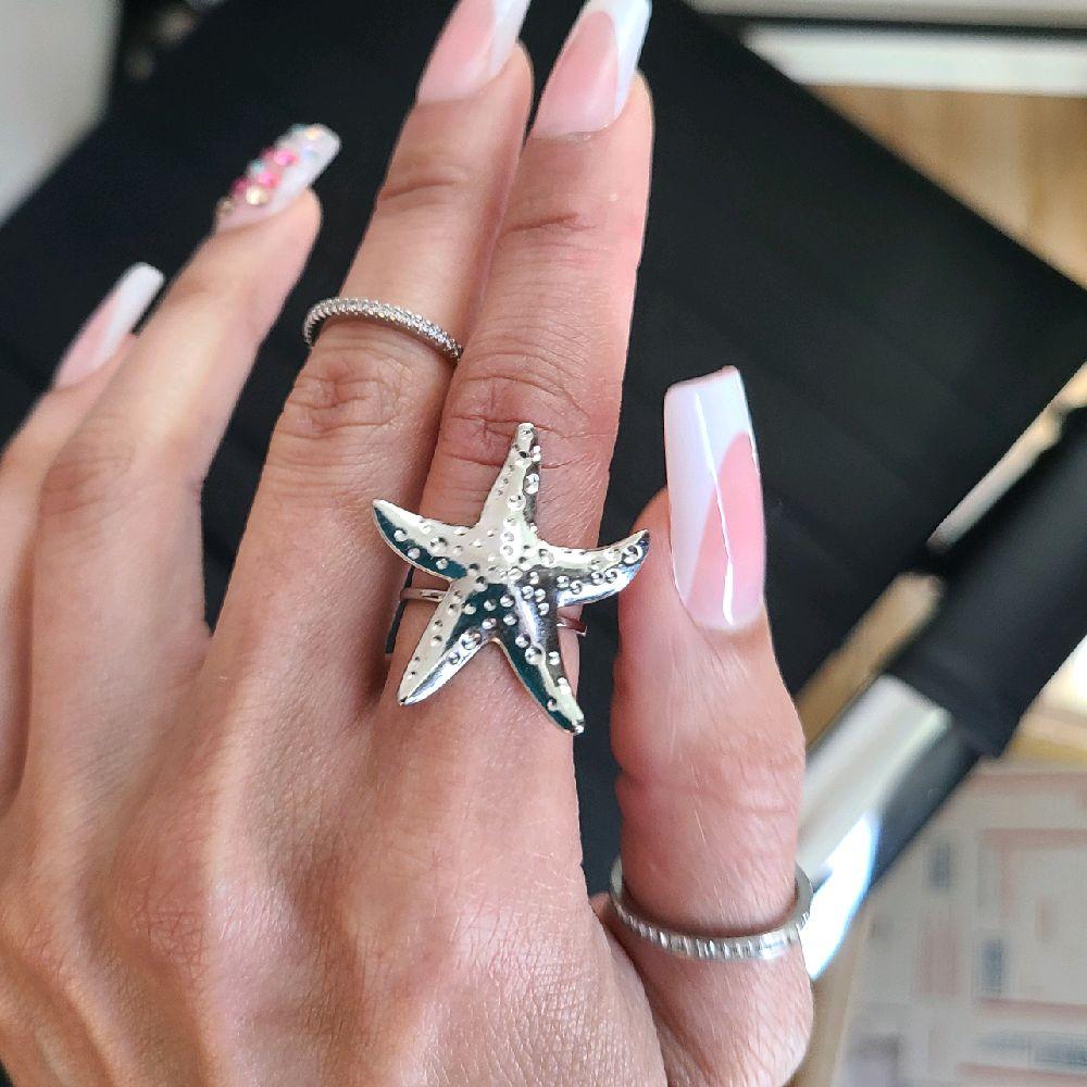 Silver Starfish Statement Ring - Stainless Steel