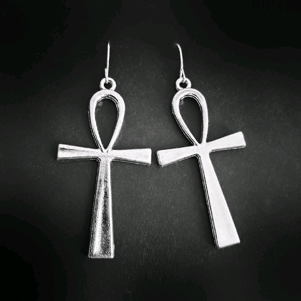 Ankh Drop Earrings - Silver