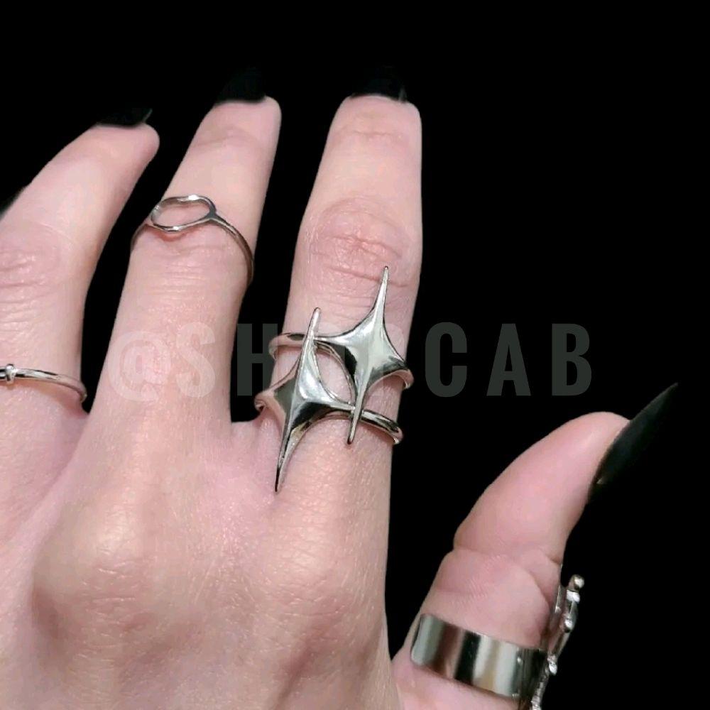 Silver Starburst Ring - Stainless Steel, Adjustable Size